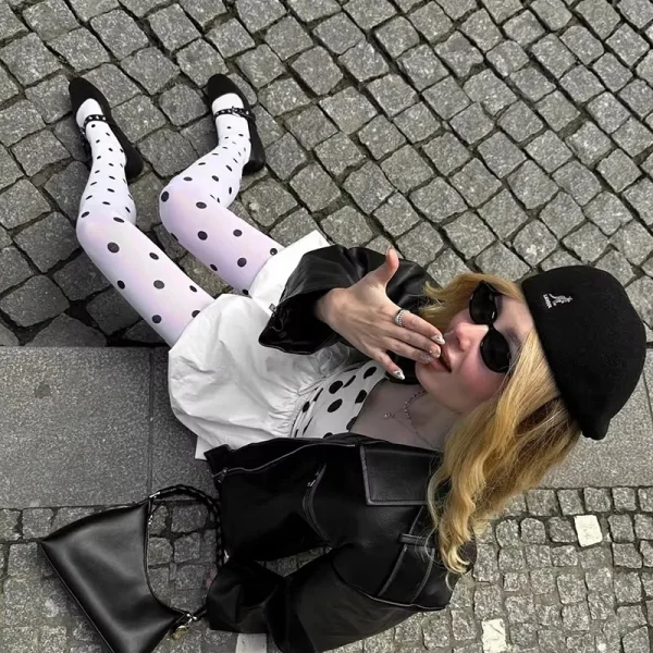 Kave خمر الأسود البولكا نقطة الأبيض جوارب طويلة المرأة الجوارب الشفافة Y2k الفتيات مثير تحطم الجوارب التخسيس طماق مرونة الجورب