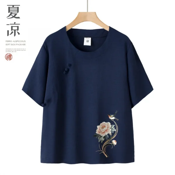 عادية الأزهار طباعة قصيرة الأكمام رقيقة أمي مجموعة الصيف فضفاض تي شيرت الجدة الملابس قطعتين دعوى البوليستر دنة مزيج