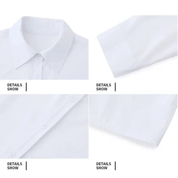 قمصان نسائية ربيعية خريفية بلون صلب بأكمام طويلة وياقة قابلة للطي قميص أساسي للنساء بلوزات شارع أنيقة