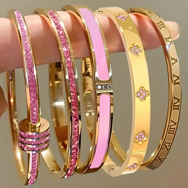 ZAKOL 5/1 قطعة تألق زركونيا مطعمة سوار الفولاذ المقاوم للصدأ مجموعة للنساء تكويم أساور موضة غير يتلاشى مجوهرات هدية