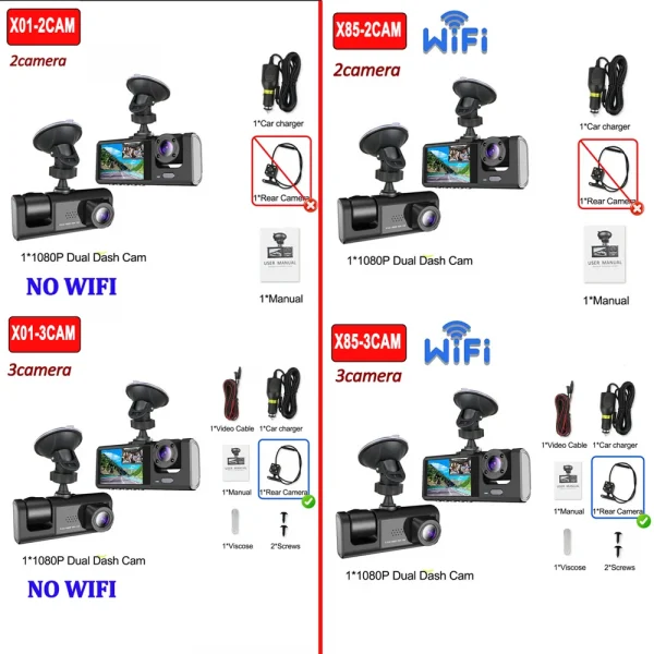 2/3 كاميرا واي فاي داش كام المقصورة جهاز تسجيل فيديو رقمي للسيارات 1080P الداخلية مركبة ثلاثية الاتجاه قناة Dvrs مسجل فيديو مسجل داشكام كاميرا الفيديو