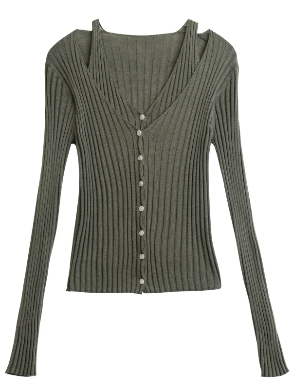 شيك فين سترة نسائية عصرية ريترو جديدة بياقة على شكل حرف v سترة محبوكة مخططة بقصة ضيقة وأكمام طويلة سترة نسائية لربيع وخريف 2025