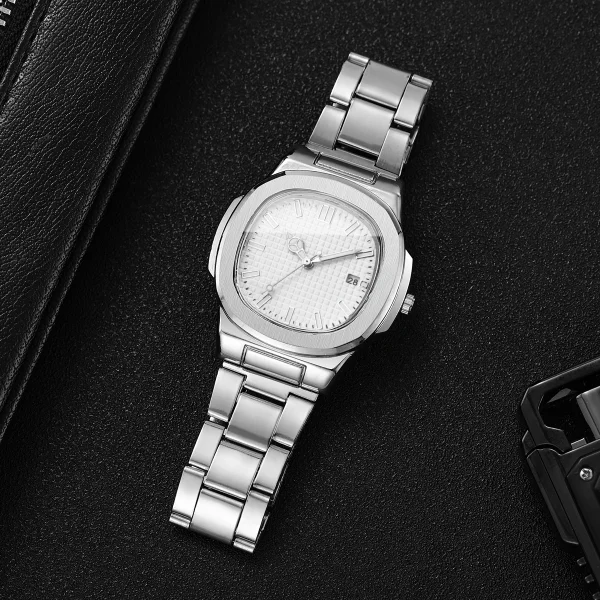 2/4 قطعة مجموعة ساعات رجال الأعمال الموضة ساعة كوارتز رجالي مربعة بسيطة مع التقويم Reloj Hombre (بدون صندوق)