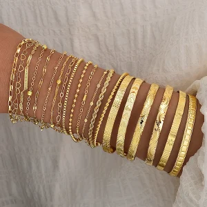 20 قطعة لون الذهب الموضة الحد الأدنى الإسورة سوار مجموعة Vintage بوهو الأفعى العظام سلسلة أساور للنساء مجوهرات اليومية هدية جديد