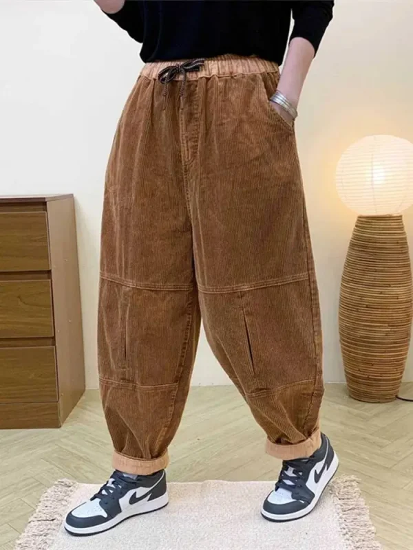 Amax LuluE الخريف الكورية تصميم المرأة فضفاض سروال قصير حريم السيدات عادية كلاسيكية خمر موضة مرونة الخصر بنطلون