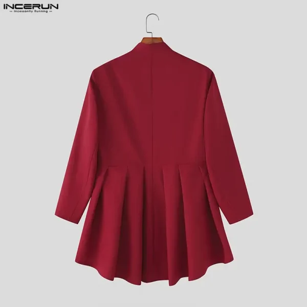 INCERUN Men Irregular Blazer V Neck Long Sleeve Ruffle One Button Male Suit Streetwear Pleated Fashion Casual Thin Coats Blazer