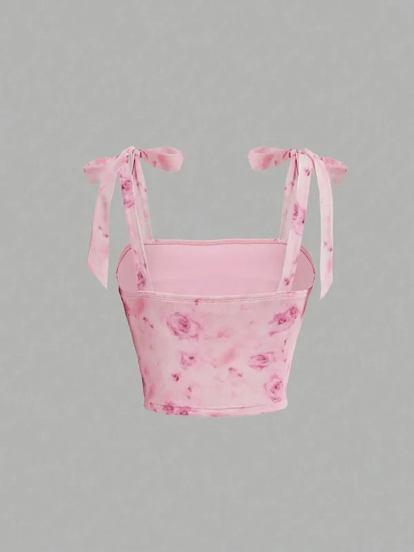 Solid Tie Shoulder Ruched Wide Strap Slim Fit Crop Top for Women Summer 2025 Y2K Clothes Pink Backless Cami Top Streetwear