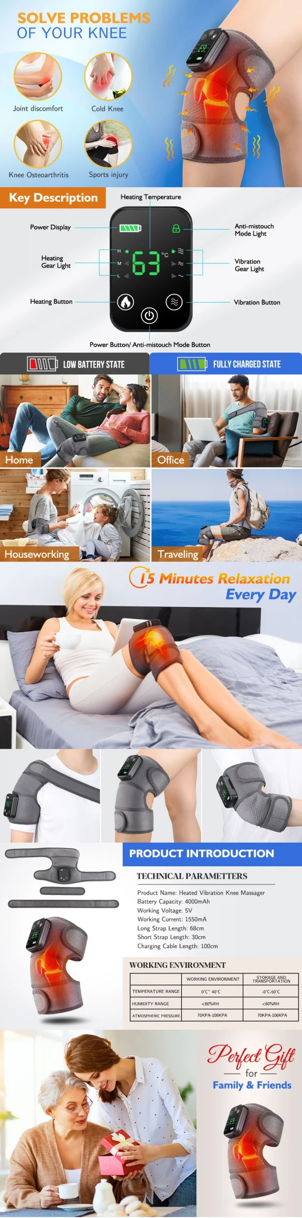 3 في 1 لوحة التدفئة الكتف الركبة دعامة المرفق لالتهاب المفاصل الساخن ضغط حزام تدليك المفاصل تعزيز الدورة الدموية نيباد