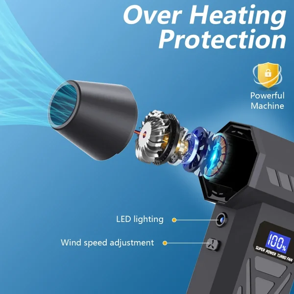 جديد P70 منفاخ الهواء 110000 دورة في الدقيقة 4 والعتاد قابل للتعديل توربو منفاخ طائرة مع مصباح ليد بطارية عرض اللاسلكي منفضة الهواء المضغوط