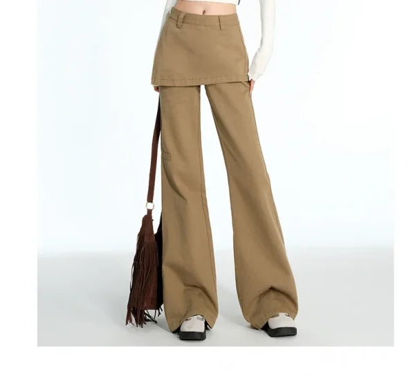 2025 ربيع الخريف حجم كبير الرجعية وهمية قطعتين ضرطة الستار الجينز مايكرو سحب البضائع التخسيس مستقيم مكدسة واسعة الساق السراويل