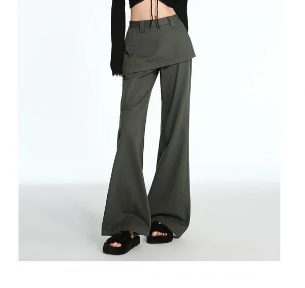 2025 ربيع الخريف حجم كبير الرجعية وهمية قطعتين ضرطة الستار الجينز مايكرو سحب البضائع التخسيس مستقيم مكدسة واسعة الساق السراويل