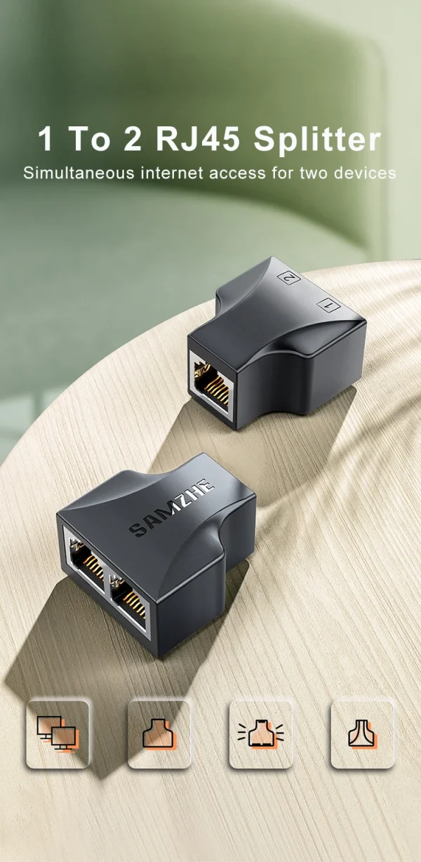 SAMZHE Ethernet Adapter Lan Cable Extender Splitter for Internet Connection Cat6 RJ45 Splitter Coupler Contact Modular Plug