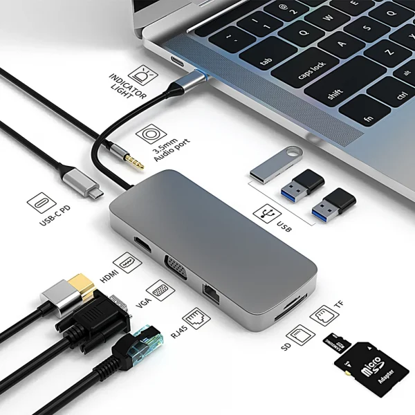 USB C HUB نوع C الفاصل إلى HDMI-4K محطة إرساء محول الكمبيوتر المحمول مع PD SD TF RJ45 Thunderbolt 3 لماك بوك اير M1 باد برو