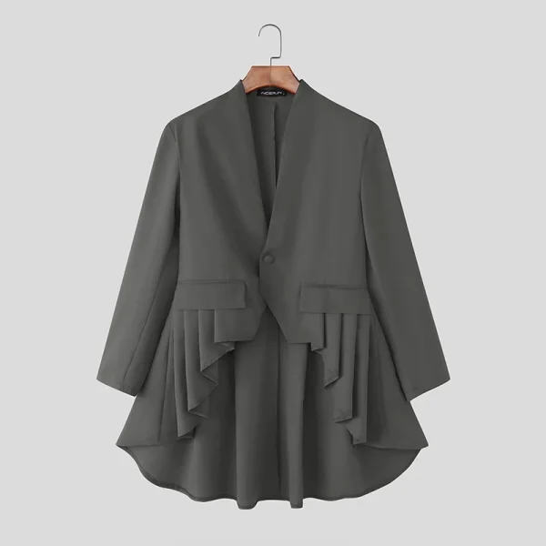 INCERUN Men Irregular Blazer V Neck Long Sleeve Ruffle One Button Male Suit Streetwear Pleated Fashion Casual Thin Coats Blazer