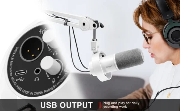 ميكروفون FIFINE للتسجيل XLR الديناميكي مع مراقبة في الوقت الفعلي، ميكروفون بث USB مع مقبض كسب/كتم صوت يعمل باللمس للكمبيوتر الشخصي، Mixer-K688