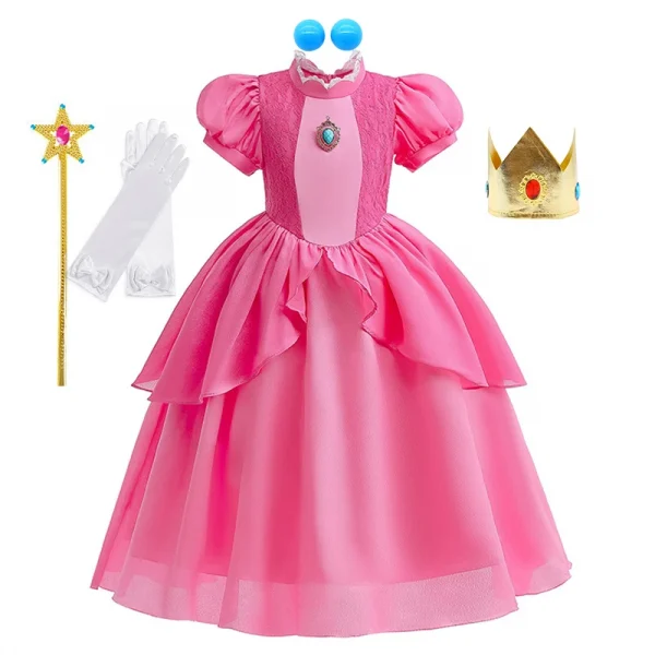 زي الخوخ التنكري للفتيات، فستان الأميرة الفاخرة التنكري الوردي، كرنفال، حفلة عيد ميلاد، أفلام الأطفال، ملابس الحفلات