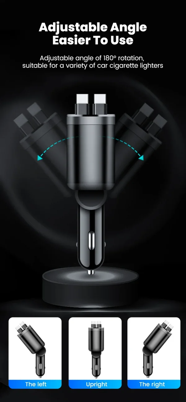 شاحن سيارة 150 واط PD30W محول ولاعة سجائر السيارة عرض الجهد مع كابل قابل للسحب شاحن سريع 22.5 واط لنظام IOS وأندرويد