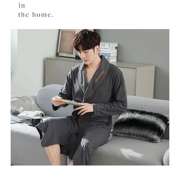 رداء حمام منقوش غير رسمي رجل ربيع الخريف القطن رداء ملابس خاصة طويلة الأكمام كيمونو الذكور الخامس الرقبة الملابس الداخلية الحميمة سبا Robes L-4XL