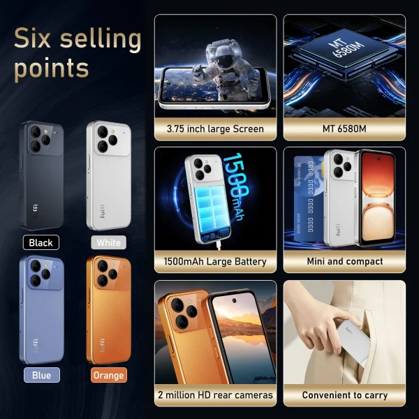 هاتف ذكي صغير FUFFI M17 Pro يعمل بنظام الأندرويد ومعرف الوجه محمول 8.1 هاتف محمول صغير بشاشة 3.75 بوصة عالي الدقة وذاكرة قراءة فقط 16 جيجابايت وبطارية 1500 مللي أمبير في الساعة ه