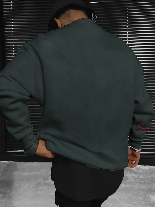 بلوفر رجالي خريفي وشتوي مخملي سميك دافئ وعصري فضفاض ميلانو 96 مطبوع برقبة دائرية وأكمام طويلة