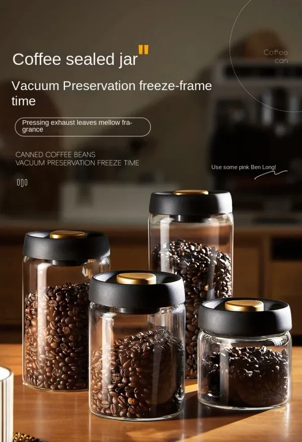 وعاء قهوة بغطاء أسود متعدد السعة، وعاء تخزين يدوي مقاوم للرطوبة، إبريق شاي زجاجي للمطبخ، وعاء تخزين حبوب القهوة، جرة محكمة الغلق