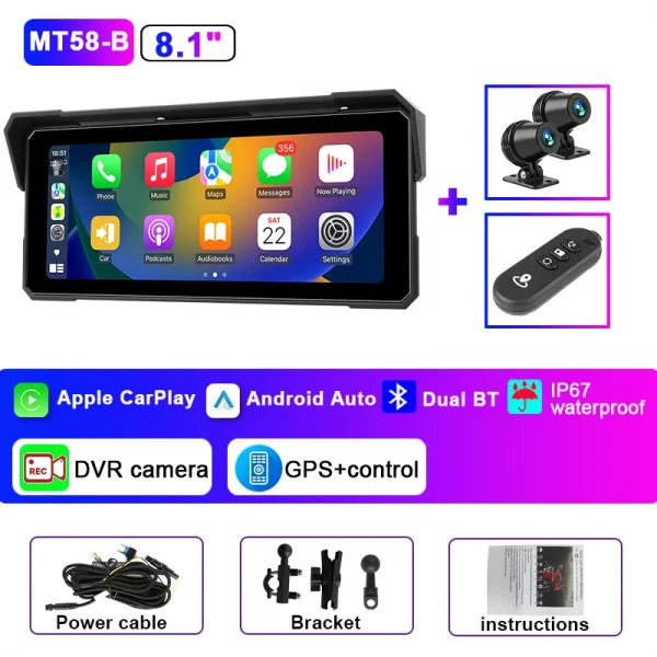 جانسايت محمول 8.1 بوصة IP67 مقاوم للماء للدراجات النارية 4K DVR نظام تحديد المواقع والملاحة اللاسلكية Carplay أندرويد السيارات موتو مسجل مراقب