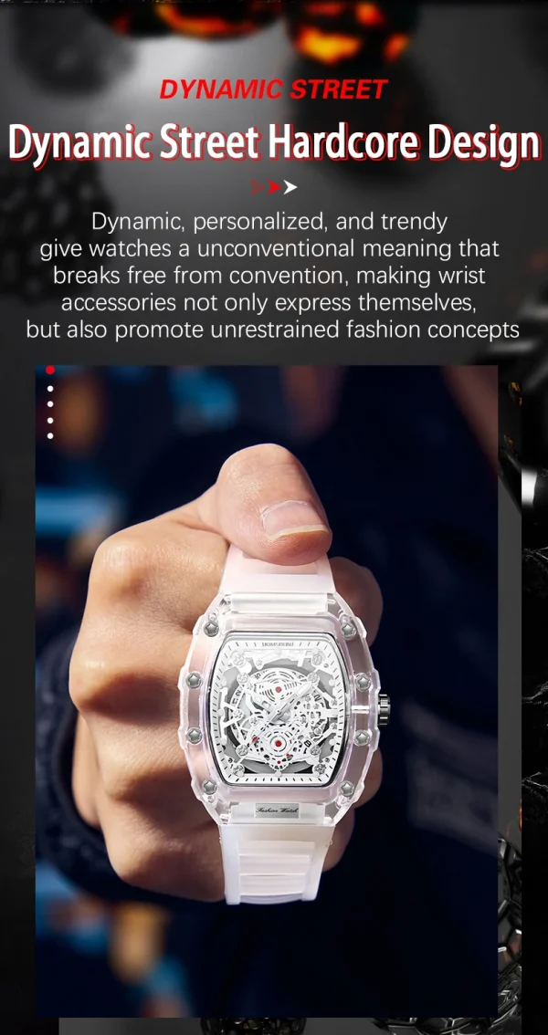 UTHAI BK134 ساعة رجالية عصرية على شكل برميل شفافة مقاومة للماء ساعة كوارتز ساعة رياضية ساعات هدية للرجل