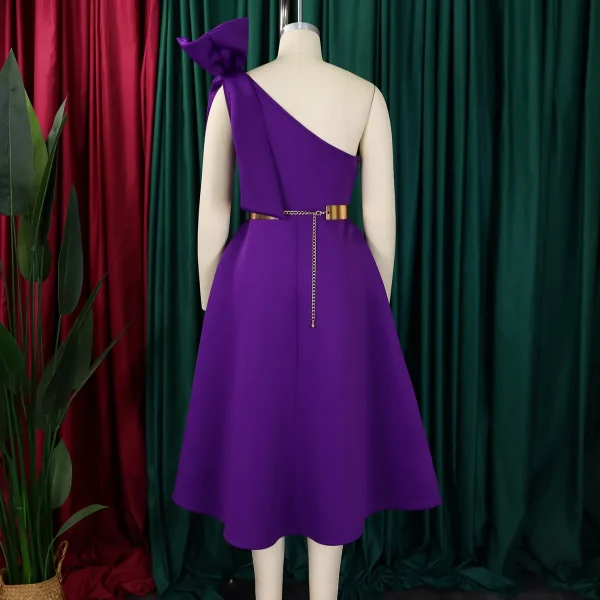 موضة النساء بمقاسات كبيرة فستان بكفة كتف مائلة مع فيونكة لحفلات رسميّة فستان أنيق جديد للمناسبات الخاصة