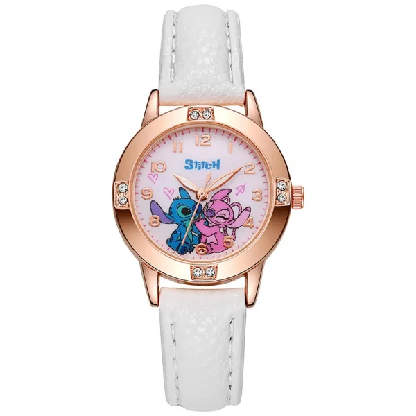 Cartoon Pattern Stitch Girls Watches for Kids Leather Strap Children Watch with Rhinestone Dial reloj stich Exquisite Gift