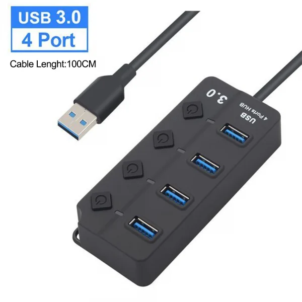 USB 3.0 Hub USB Hub 2.0 متعدد USB الفاصل Hub 100 سنتيمتر كابل طويل متوسع متعدد للكمبيوتر المحمول ملحقات الكمبيوتر محول USB