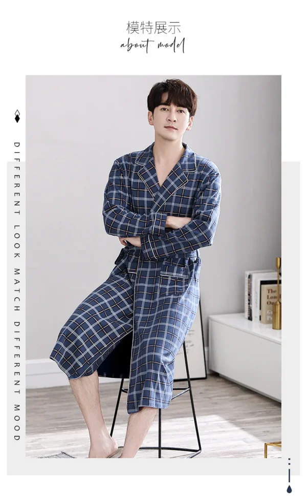 رداء حمام منقوش غير رسمي رجل ربيع الخريف القطن رداء ملابس خاصة طويلة الأكمام كيمونو الذكور الخامس الرقبة الملابس الداخلية الحميمة سبا Robes L-4XL