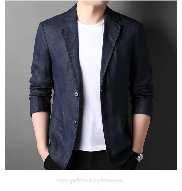 ربيع صيف 2025 بدلة رجالية جديدة عالية الجودة من الكتان الرجالي الأنيق قميص رقيق تركيب قماش معطف رجالي 100٪ كتان بليزر