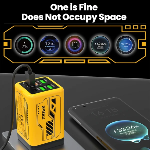 240 واط 6 منافذ 4USB + 2 نوع C شحن سريع للغاية شاحن الهاتف المحمول USB3.0 PD3.0 الاتحاد الأوروبي/المملكة المتحدة/الولايات المتحدة شاحن آيفون 17 16 سامسونج POCO