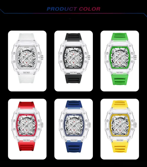 UTHAI BK134 ساعة رجالية عصرية على شكل برميل شفافة مقاومة للماء ساعة كوارتز ساعة رياضية ساعات هدية للرجل