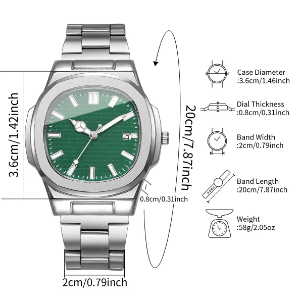 2/4 قطعة مجموعة ساعات رجال الأعمال الموضة ساعة كوارتز رجالي مربعة بسيطة مع التقويم Reloj Hombre (بدون صندوق)