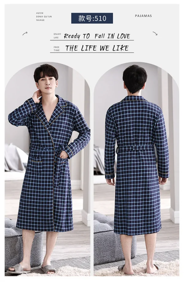 رداء حمام منقوش غير رسمي رجل ربيع الخريف القطن رداء ملابس خاصة طويلة الأكمام كيمونو الذكور الخامس الرقبة الملابس الداخلية الحميمة سبا Robes L-4XL