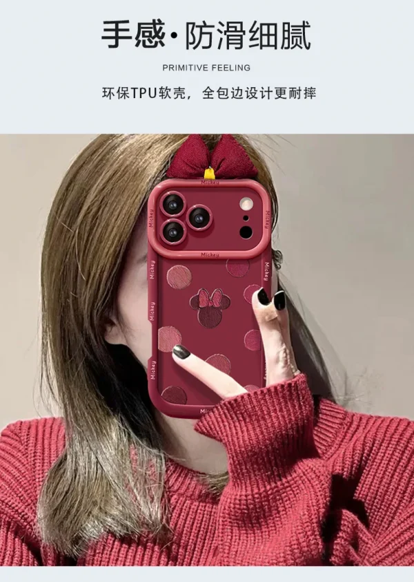 حافظة هاتف ميكي ماوس بولكا دوت بو 2024 السنة الجديدة متوافقة مع آيفون 15 برو ماكس آيفون 16 غطاء حماية من السيليكون