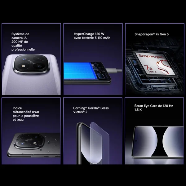 Xiaomi Redmi Note 14 Pro Plus 5G، NFC، Snapdragon®7s Gen 3، شاشة AMOLED 1,5K بوصة، 120 هرتز، كاميرا 200 ميجابكسل، بطارية 5110 مللي أمبير، الشاحن غير متضمن