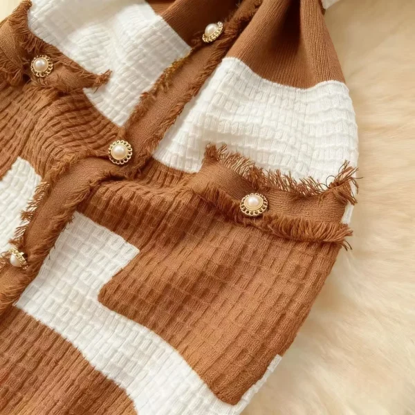 فستان نسائي أنيق مخطط برقبة على شكل حرف V صيفي بأكمام قصيرة ومتماسك بشرابة فساتين ضيقة للنساء