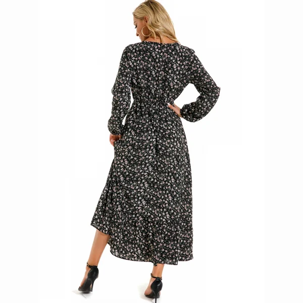 فساتين ماكسي نسائية سبينغ الخريف البوهيمي عادية كم كامل عالية الخصر امرأة الشاطئ فساتين الشيفون الأزهار فساتين فستان طويل