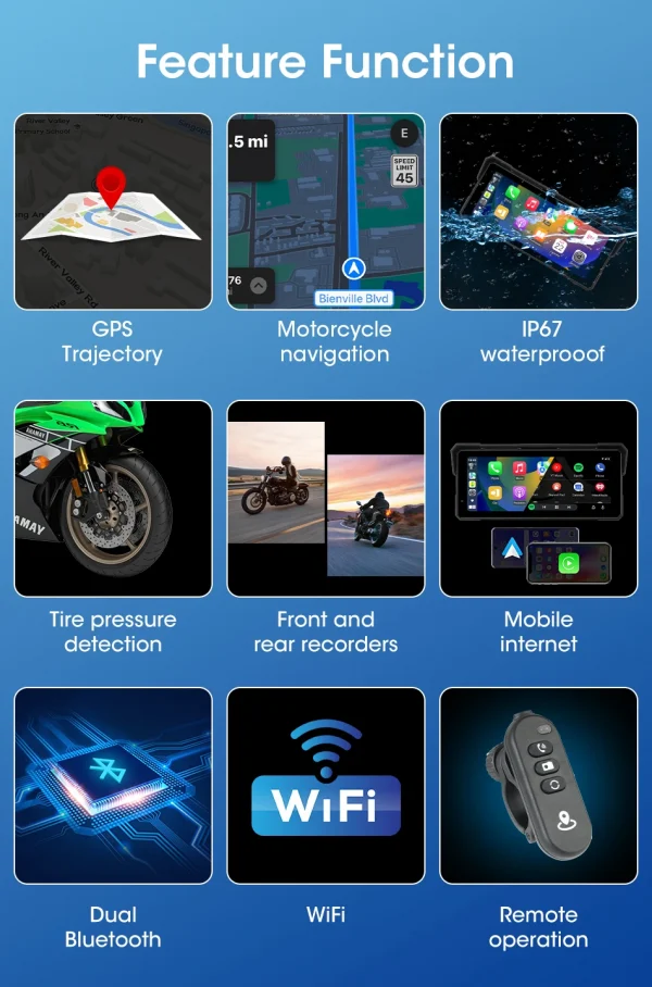 جانسايت محمول 8.1 بوصة IP67 مقاوم للماء للدراجات النارية 4K DVR نظام تحديد المواقع والملاحة اللاسلكية Carplay أندرويد السيارات موتو مسجل مراقب