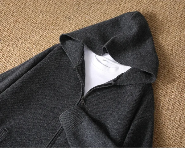 سترة رجالية جديدة بـ 5 ألوان 100% سترة صوف ميرينو، الخريف والشتاء محبوك سترة رجال الأعمال غير الرسمية بأكمام طويلة بقلنسوة