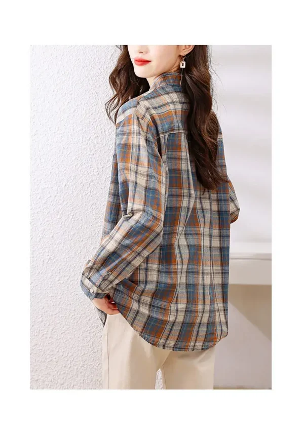 قميص مربعات للنساء في فصلي الربيع والخريف، قميص قطن خالص عصري ورجعي يتم ارتداؤه مع أجنبي
