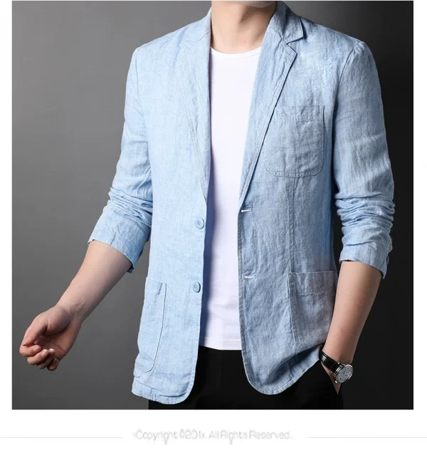 ربيع صيف 2025 بدلة رجالية جديدة عالية الجودة من الكتان الرجالي الأنيق قميص رقيق تركيب قماش معطف رجالي 100٪ كتان بليزر