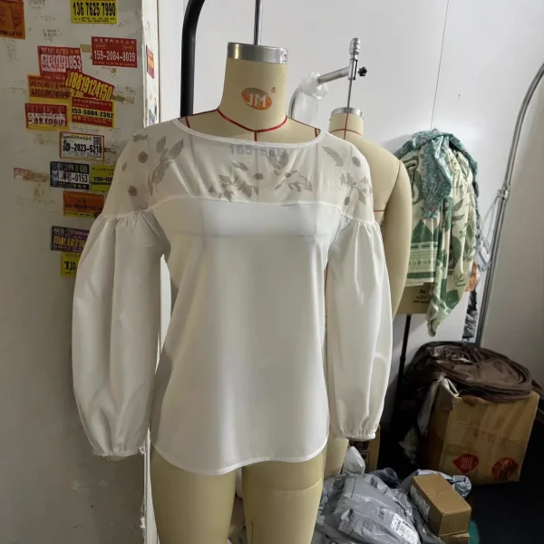 2025 جديد وصول المرأة النمط الأوروبي الأمريكي شير الشيفون الأعلى-كم طويل طاقم الرقبة شبكة لوحة الرقمية تي شيرت مطبوع