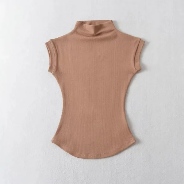 تي شيرت نسائي صيفي مثير بياقة مدورة بدون أكمام تي شيرت علوي سادة ضيق مناسب بلوفرات كاجوال تي شيرت نسائي أساسيات ملابس الشارع تي شيرت