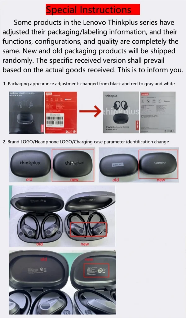 سماعات لينوفو LP75 الرياضية اللاسلكية مع ميكروفون، زر التحكم، شاشة عرض الطاقة LED، سماعات هاي فاي ستيريو بلوتوث 5.3 TWS