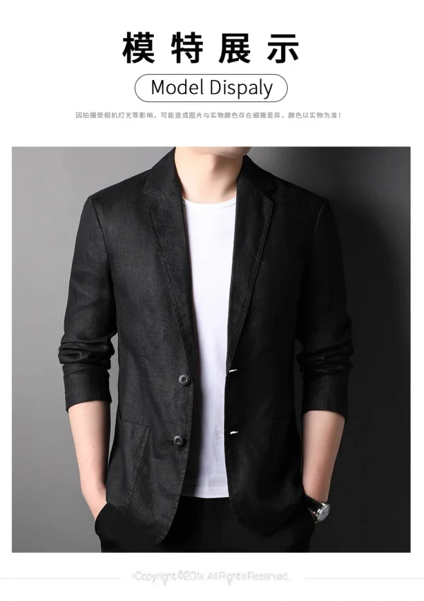 ربيع صيف 2025 بدلة رجالية جديدة عالية الجودة من الكتان الرجالي الأنيق قميص رقيق تركيب قماش معطف رجالي 100٪ كتان بليزر