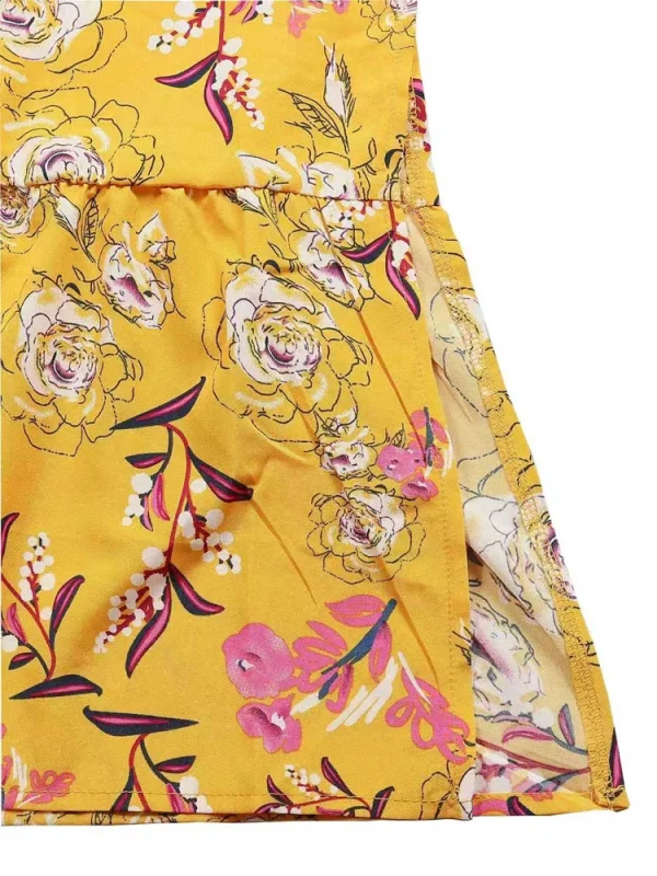 فستان نسائي طويل مقاس كبير مزين بالزهور، مرن بخصر عالٍ، فضفاض، رقبة مربعة، وأكمام منتفخة، فستان غير رسمي مناسب لجميع المواسم