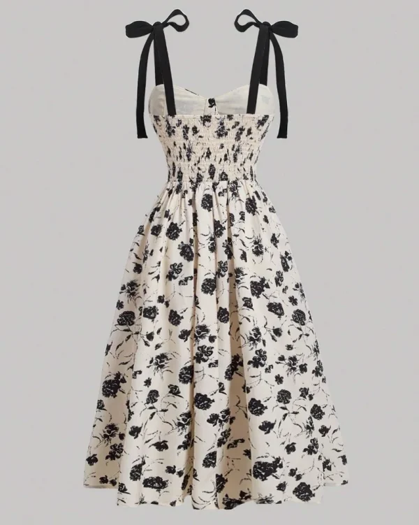 فساتين بحزام سباغيتي لعام 2026 للسيدات فستان فيستدوس لمزاج الزفاف أنيق فرنسي مطبوع عليه زهور حبال رفيعة عصرية